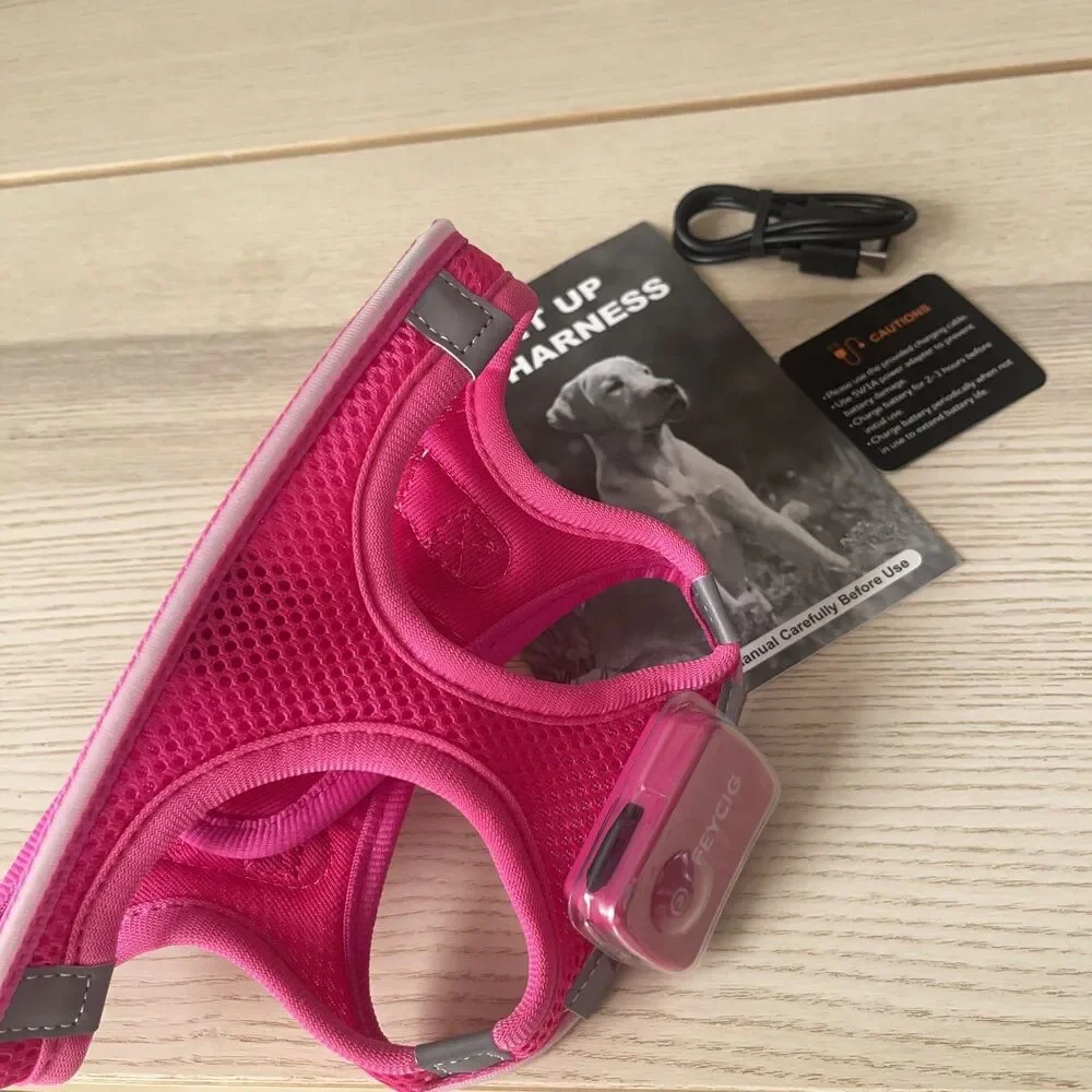 🆕 Feycig LED Light Up Rechargeable Dog Harness in Hot Pink